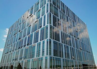 A glass sided office building